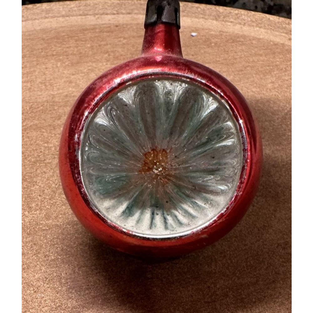 MCM Christmas Ornament Red Glass Indent Reflector 1960s